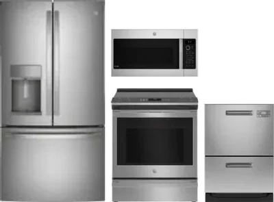 4 Piece Package Includes Refrigerator, Range, Microwave And Dishwasher